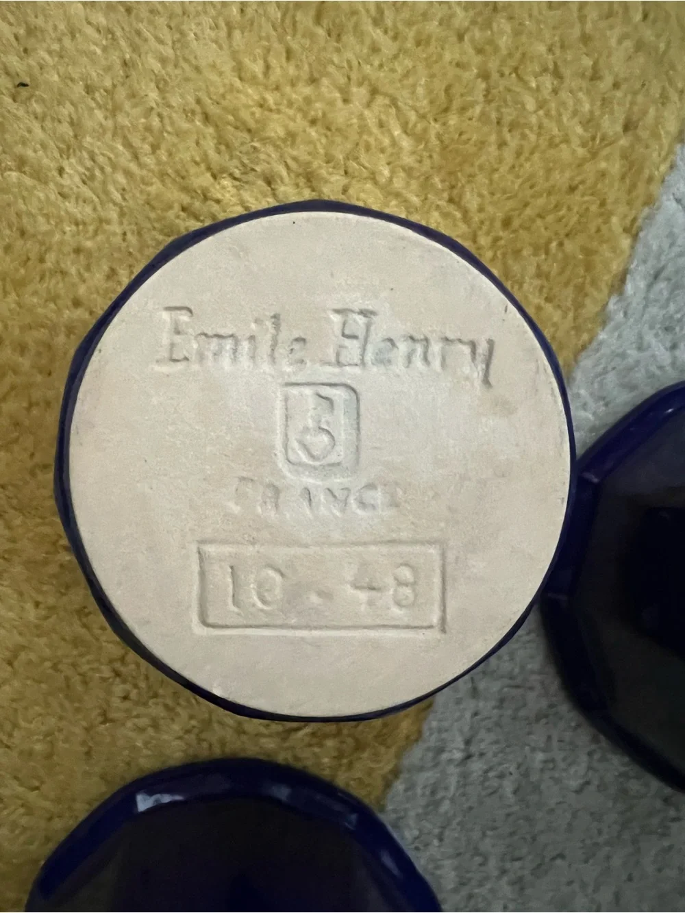 Emile Henry Custard Ramekins 5 Blue & White Scalloped Stoneware France
